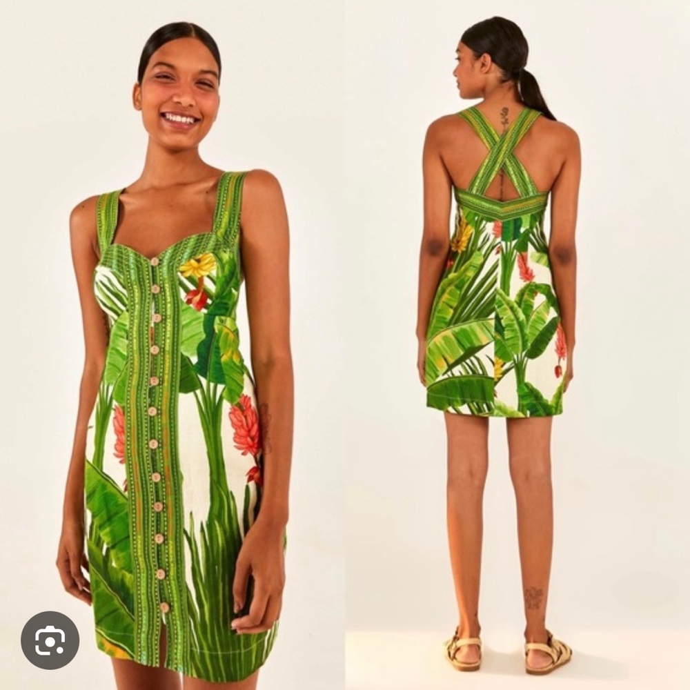 FARM Rio Fresh Forest Scarf Button Down Mini Dres Size M - Picture 2 of 10